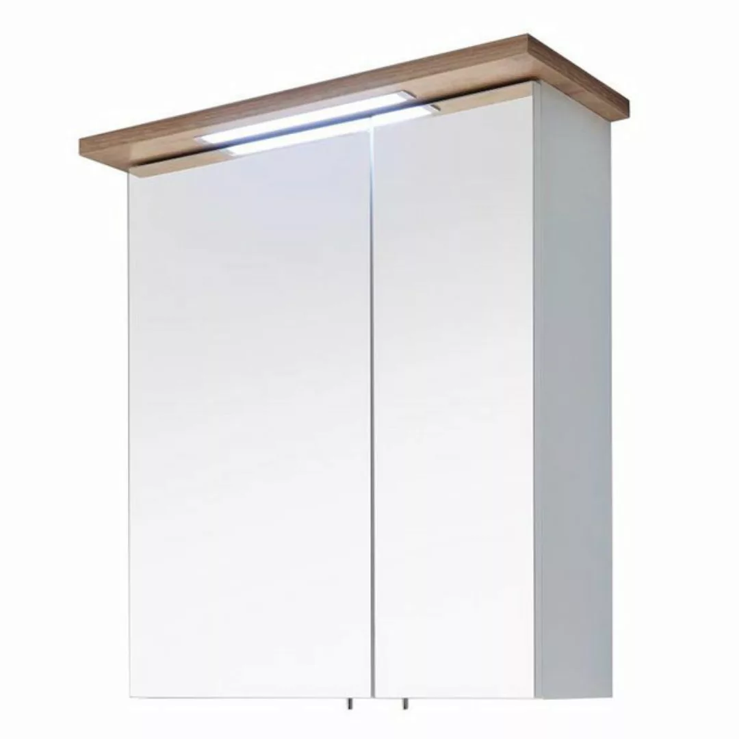 Lomadox Badezimmer Spiegelschrank MALANJE-66 in weiß Glanz & Riviera Eiche günstig online kaufen