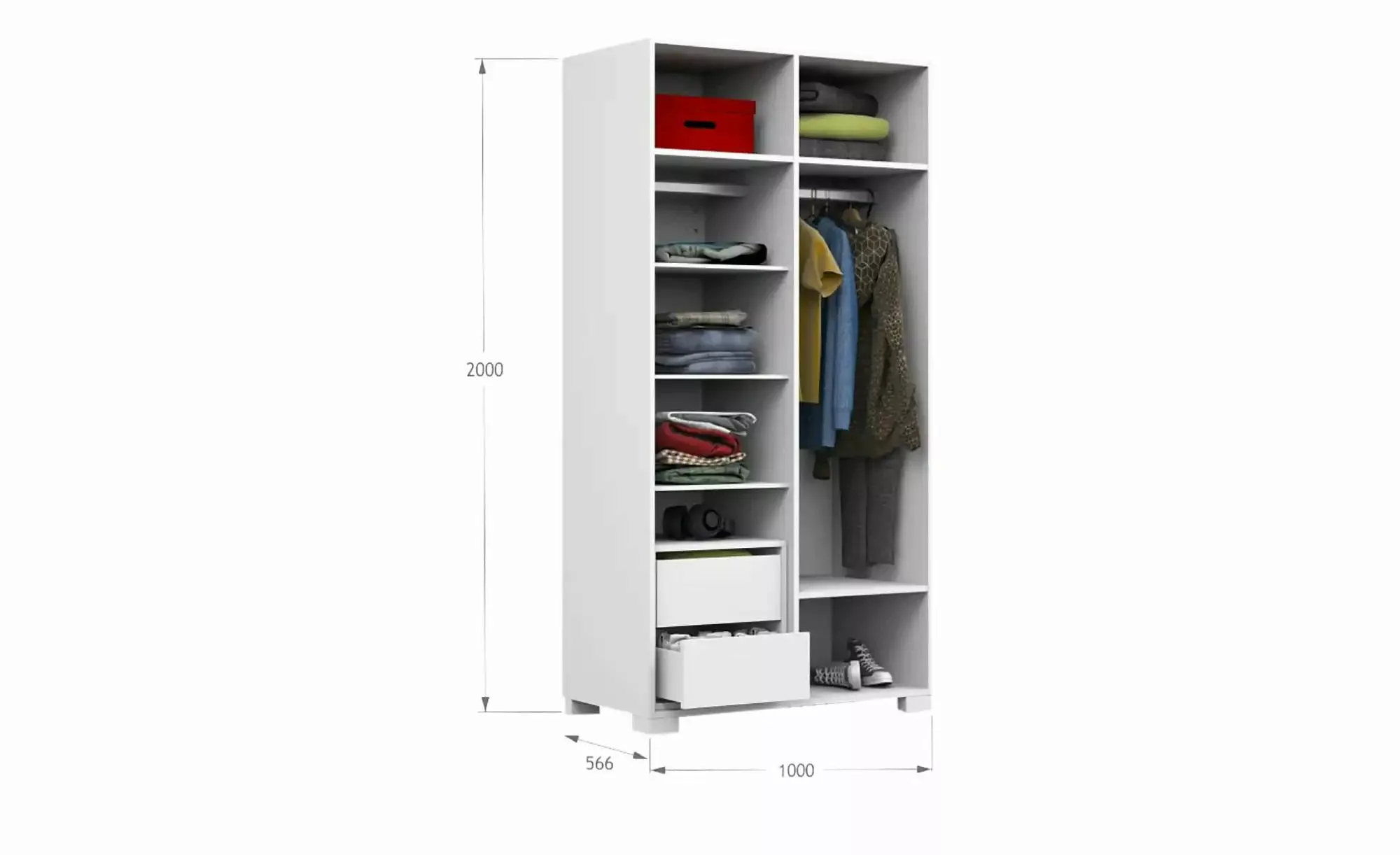 Kleiderschrank  Uni White ¦ weiß ¦ Maße (cm): B: 100 H: 200 Schränke > Klei günstig online kaufen