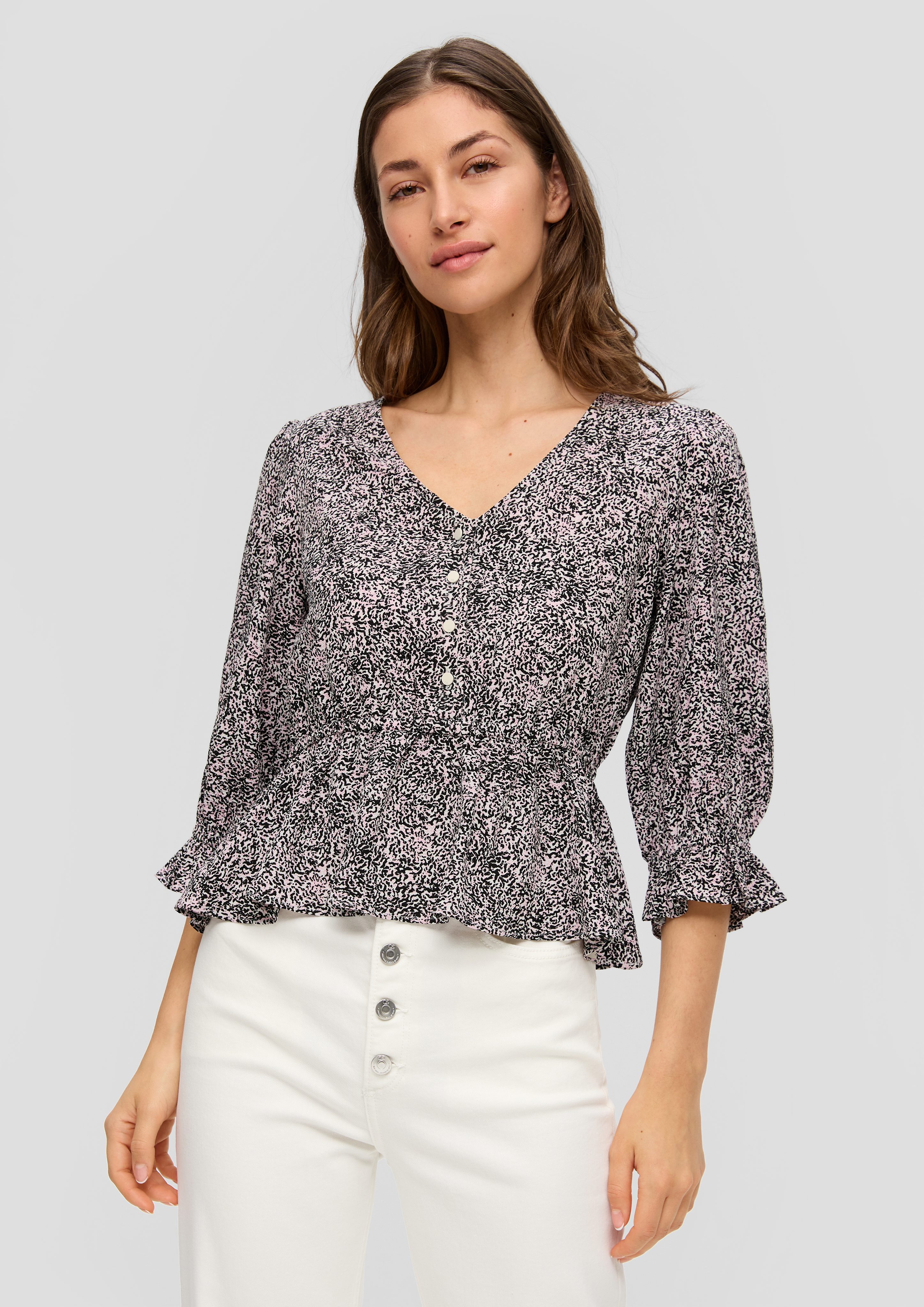 QS Langarmbluse Bluse mit All-over-Muster Gummizug günstig online kaufen