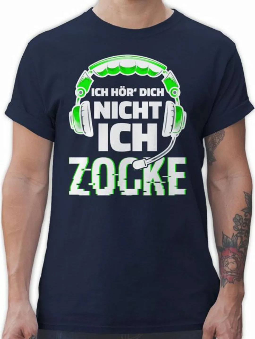 Shirtracer T-Shirt Ich hör dich nicht ich zocke Headset Glitch Weiß Grün Ne günstig online kaufen