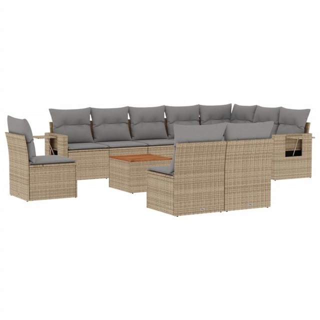 vidaXL Sofaelement 11-tlg. Garten-Sofagarnitur mit Kissen Beige Poly Rattan günstig online kaufen