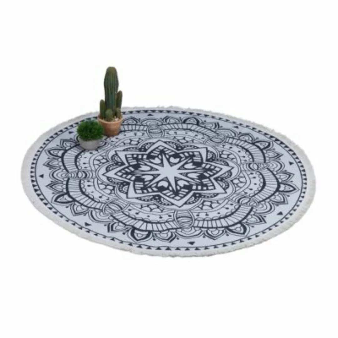 relaxdays Runder Teppich im Mandala-Design creme/schwarz günstig online kaufen