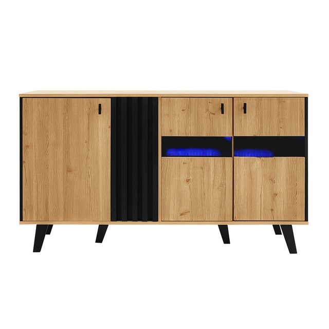 Furnishings Home Beistellschrank Sideboard LED Buffet Mit Glastür, 2 Türen, günstig online kaufen