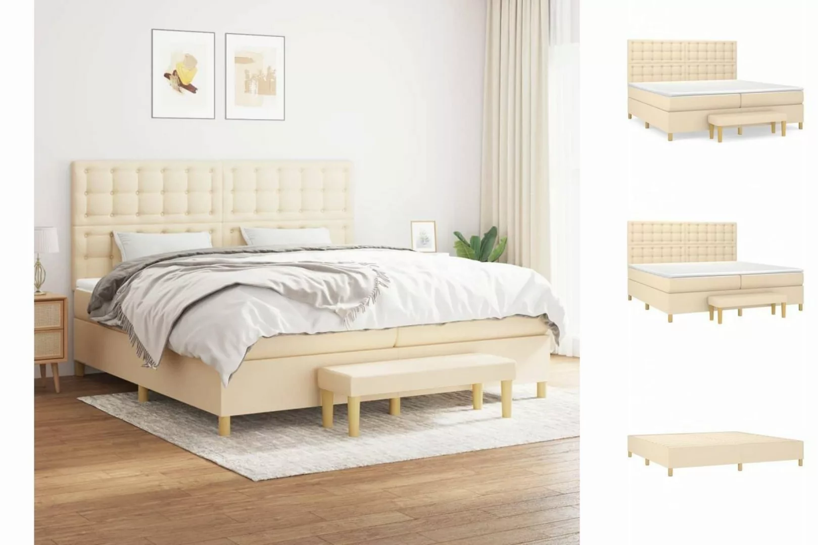 vidaXL Boxspringbett Boxspringbett mit Matratze Creme 200x200 cm Stoff Bett günstig online kaufen