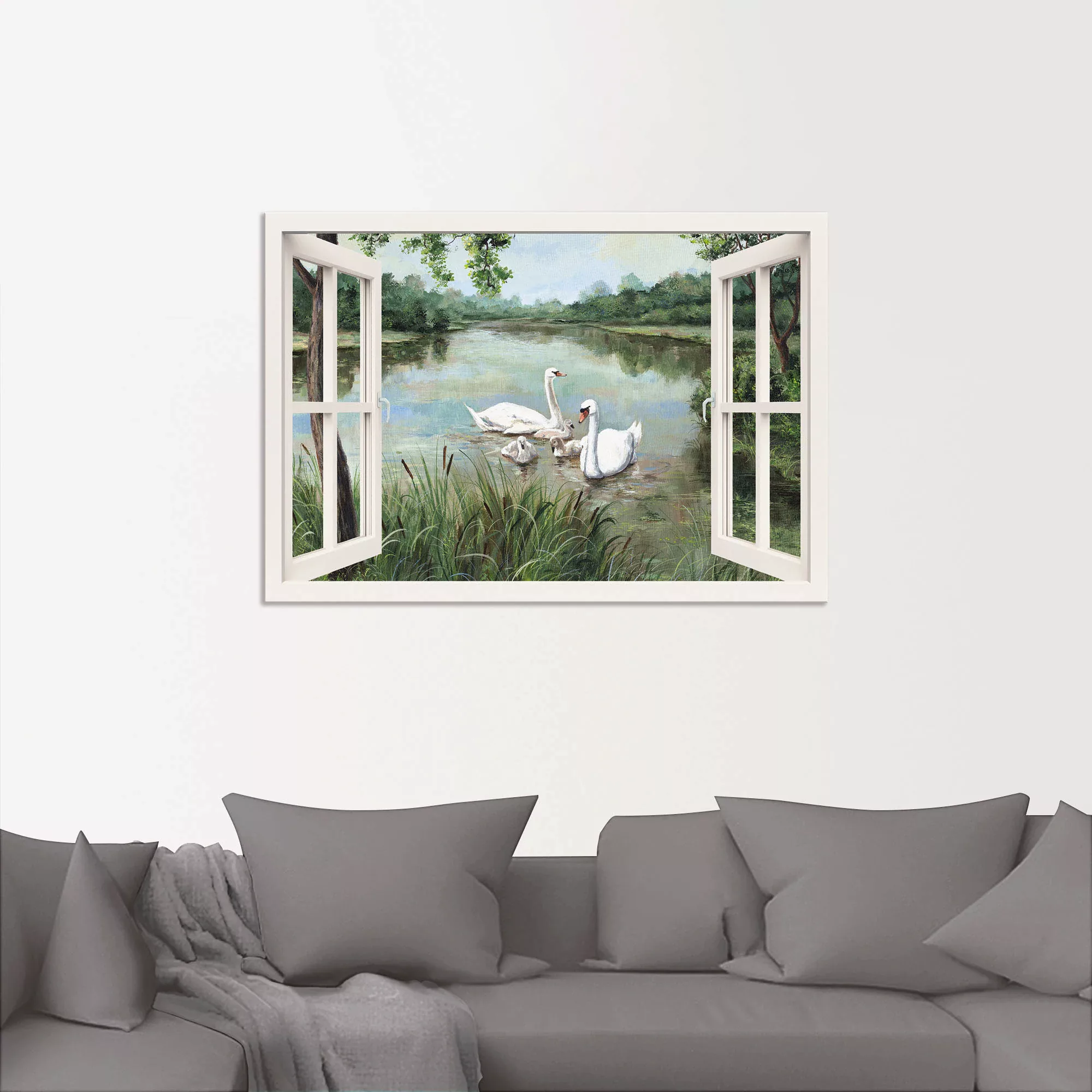 Artland Wandbild "Fensterblick - Schwäne", Vögel, (1 St.), als Alubild, Out günstig online kaufen