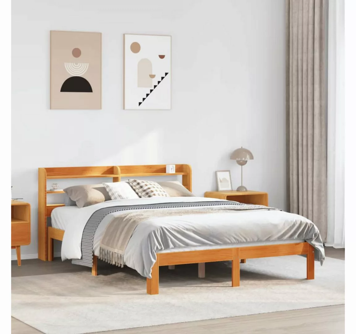 vidaXL Bett, Massivholzbett ohne Matratze Wachsbraun 120x200 cm Kiefernholz günstig online kaufen