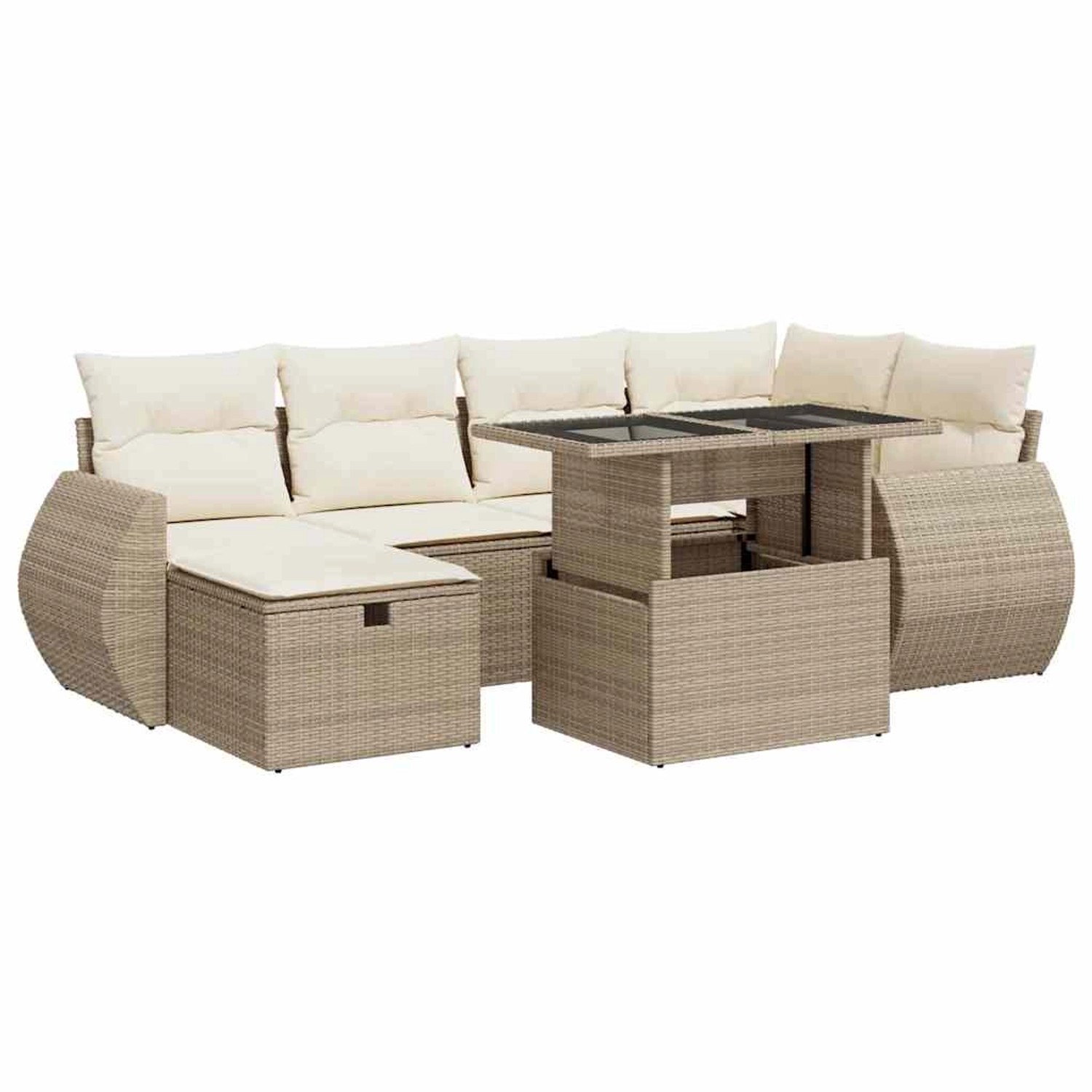 vidaXL 7-Tlg Garten-Sofagarnitur mit Kissen Beige Poly Rattan 3327898 günstig online kaufen
