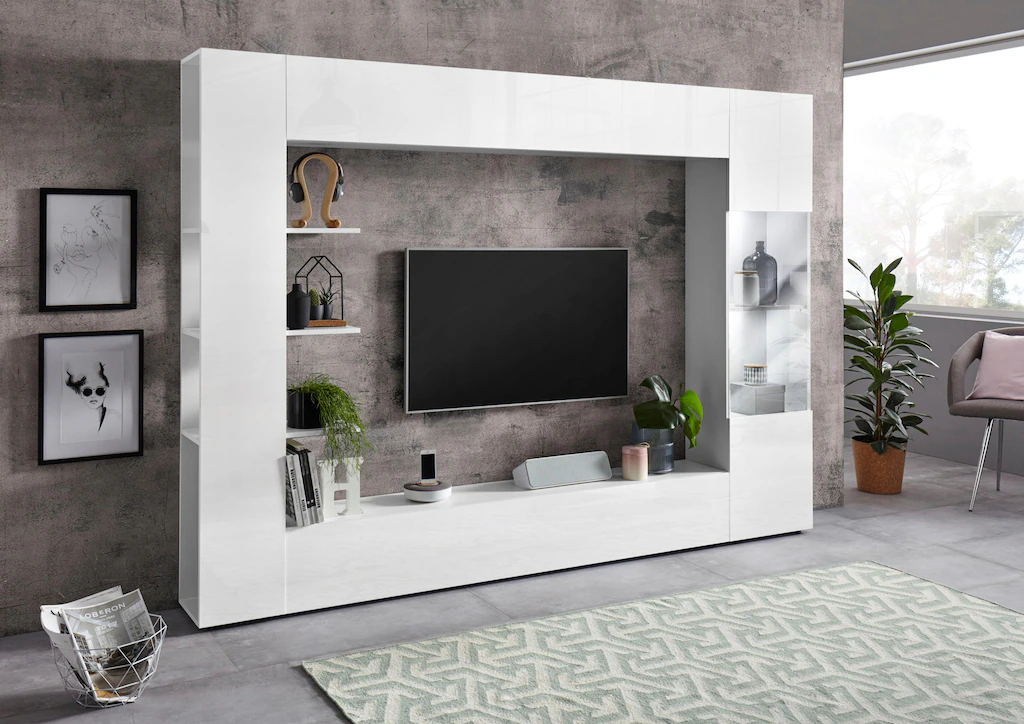 TV-Möbel TV-Wand mit Stauraum - Weiß & Betonfarben - SIRIUS günstig online kaufen