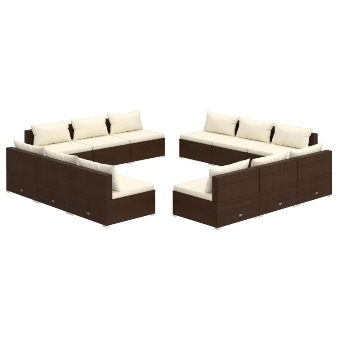 Vidaxl 12-tlg. Garten-lounge-set Mit Kissen Poly Rattan Braun günstig online kaufen