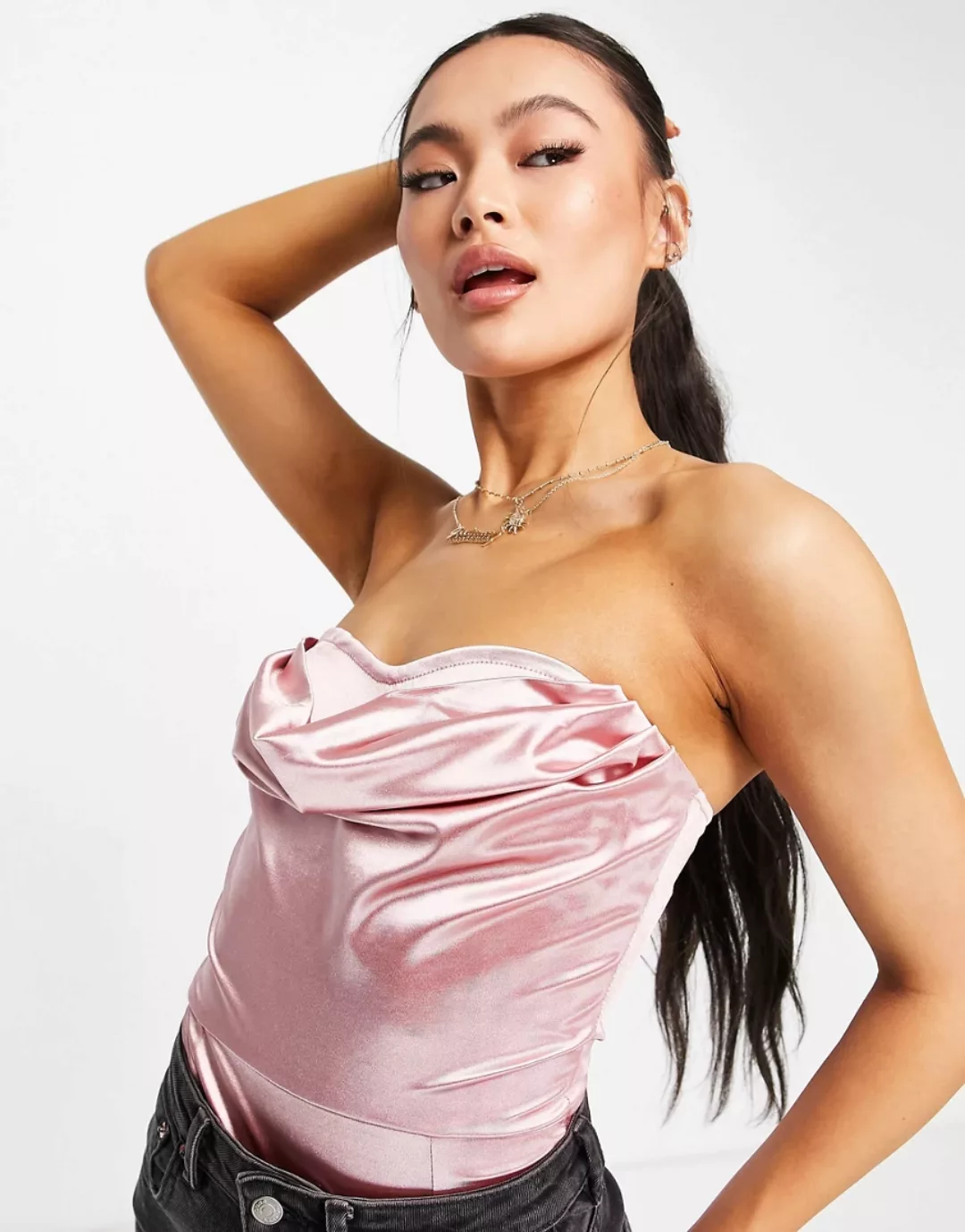 Saint Genies – Trägerloser drapierter Body in Rosa günstig online kaufen
