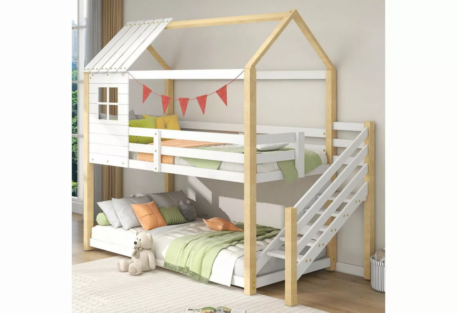 Gotagee Kinderbett Hausbett 200x90cm Kinderbett Kiefer Rahmen Etagenbett Do günstig online kaufen