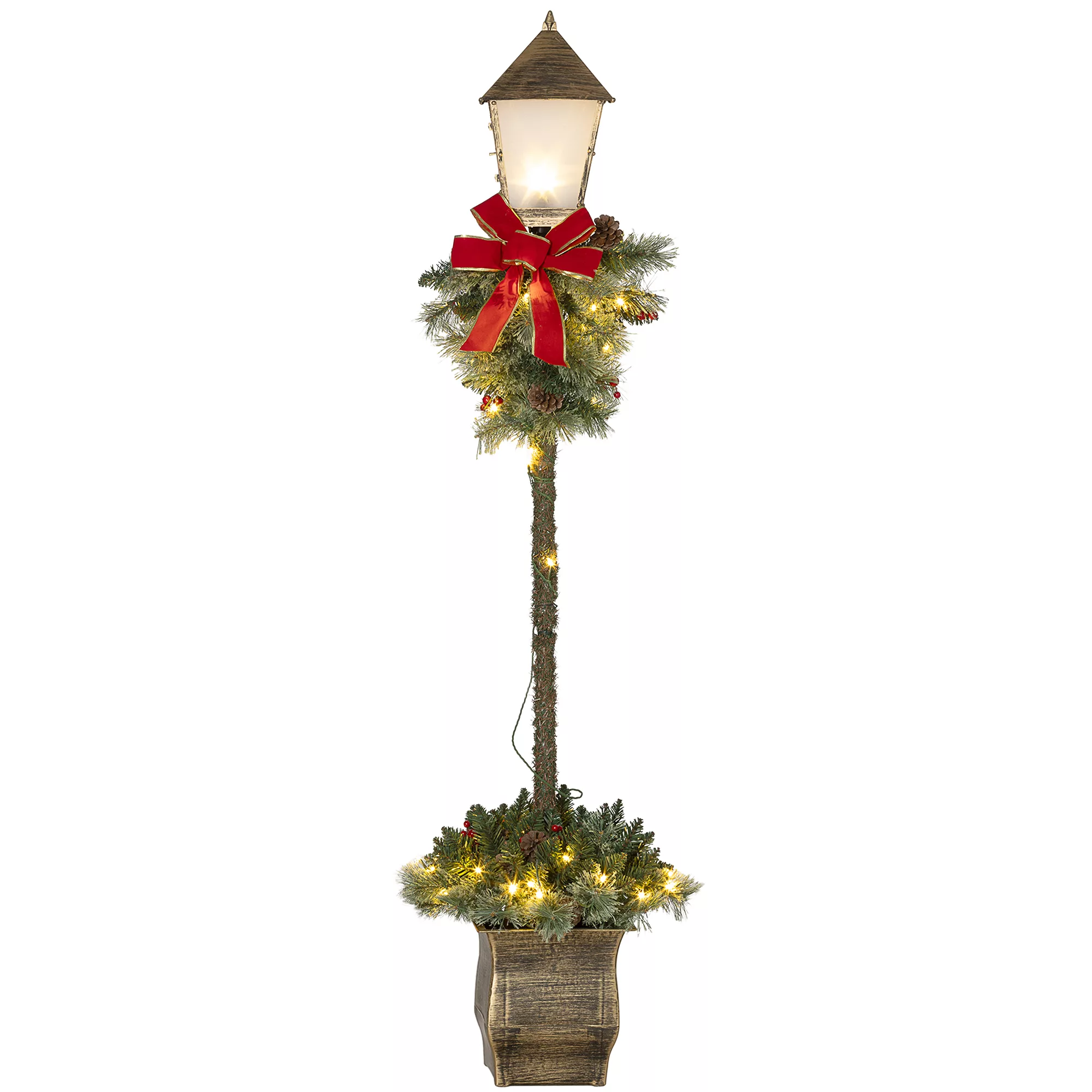 Outsunny 150 cm Weihnachtslaterne mit LED-Lichterkette, Tannenzapfen, Beere günstig online kaufen