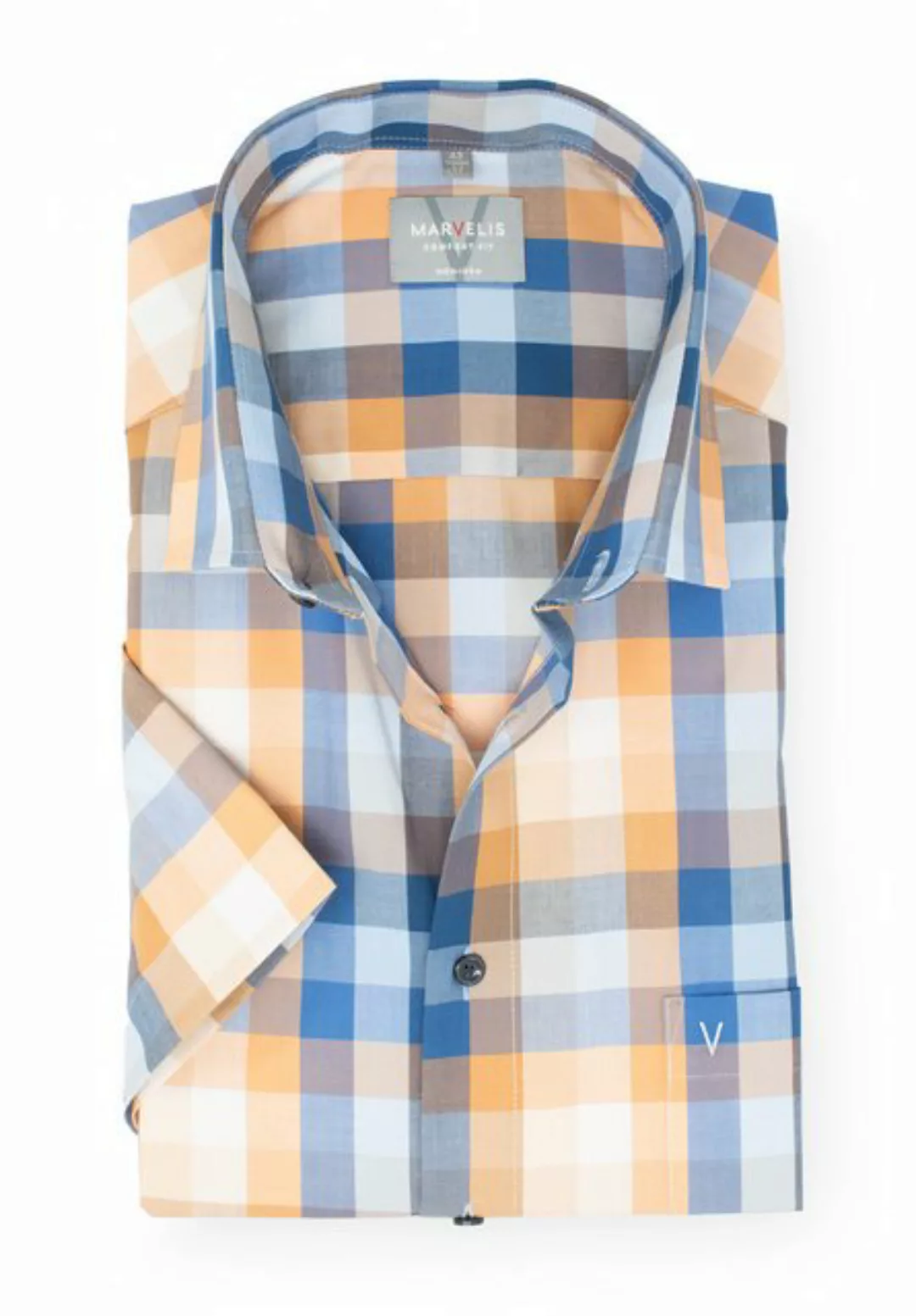 MARVELIS Kurzarmhemd Kurzarmhemd - Comfort Fit - Kariert - Beige günstig online kaufen