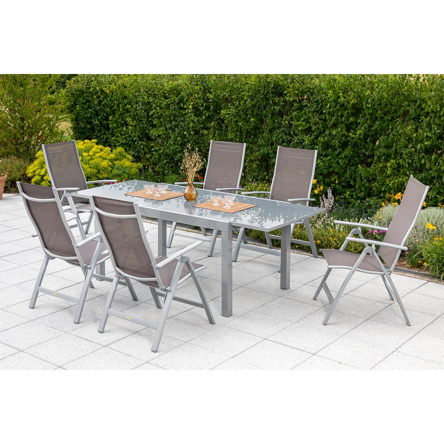 Merxx Carrara Set 7-tlg 6 Klappsessel Auszieh-Gartentisch 150 (220) x 90cm günstig online kaufen