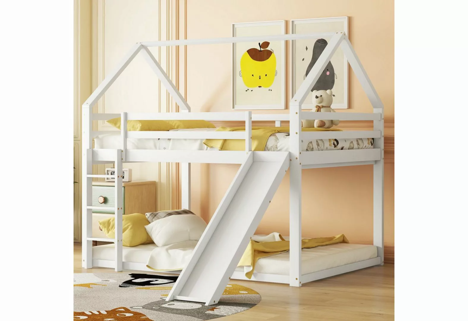 XDeer Kinderbett Doppelbett Hausbett Etagenbett mit Rutsche und Leiter, Kin günstig online kaufen