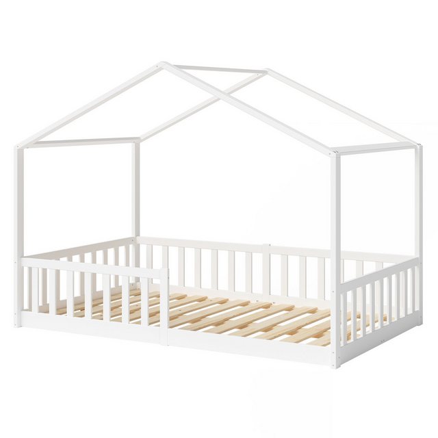 Bellabino Hausbett Bia (weiß, 90x200 cm, Bodenbett mit Rolllattenrost und R günstig online kaufen