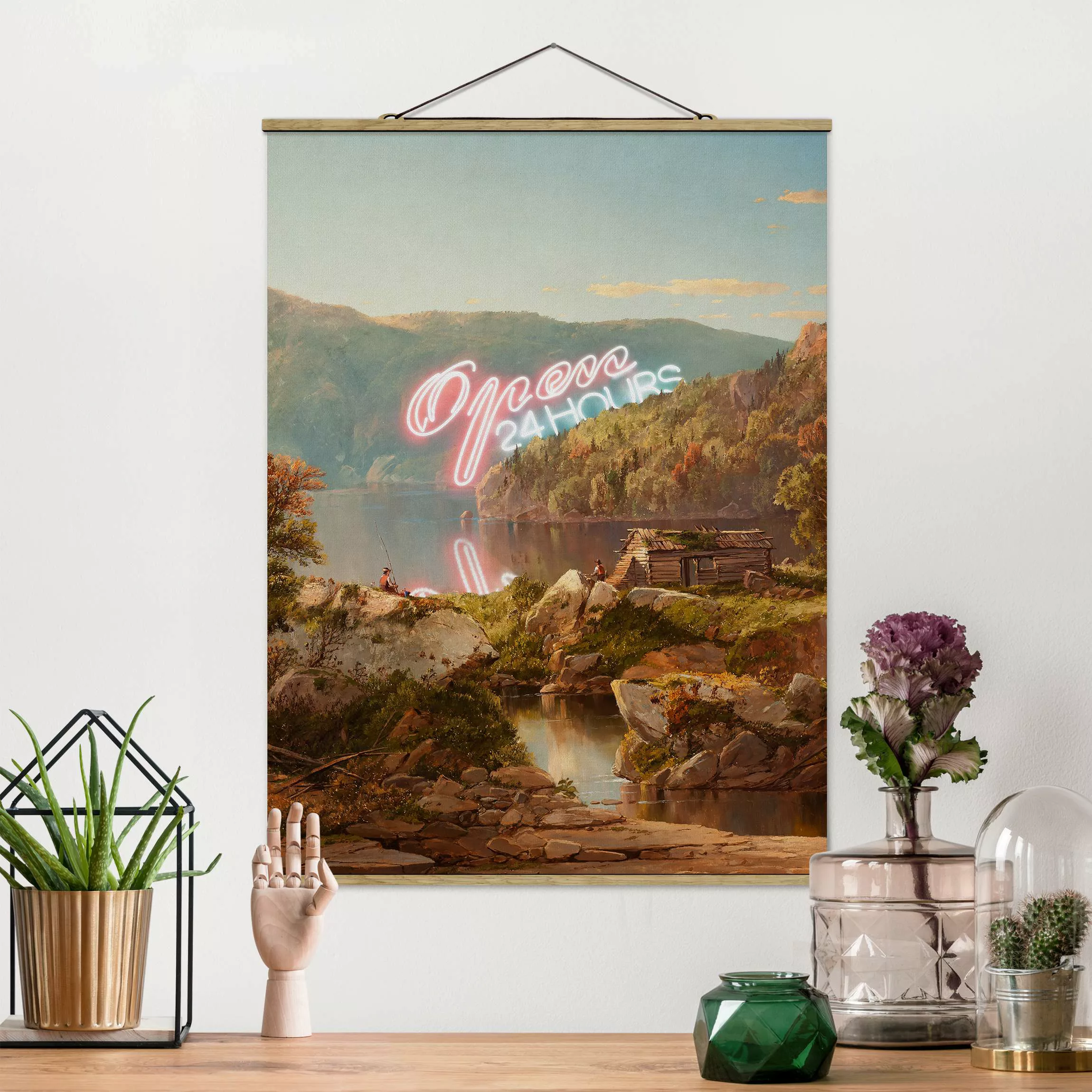 Stoffbild Kunstdruck mit Posterleisten - Hochformat Open 24 Hours günstig online kaufen