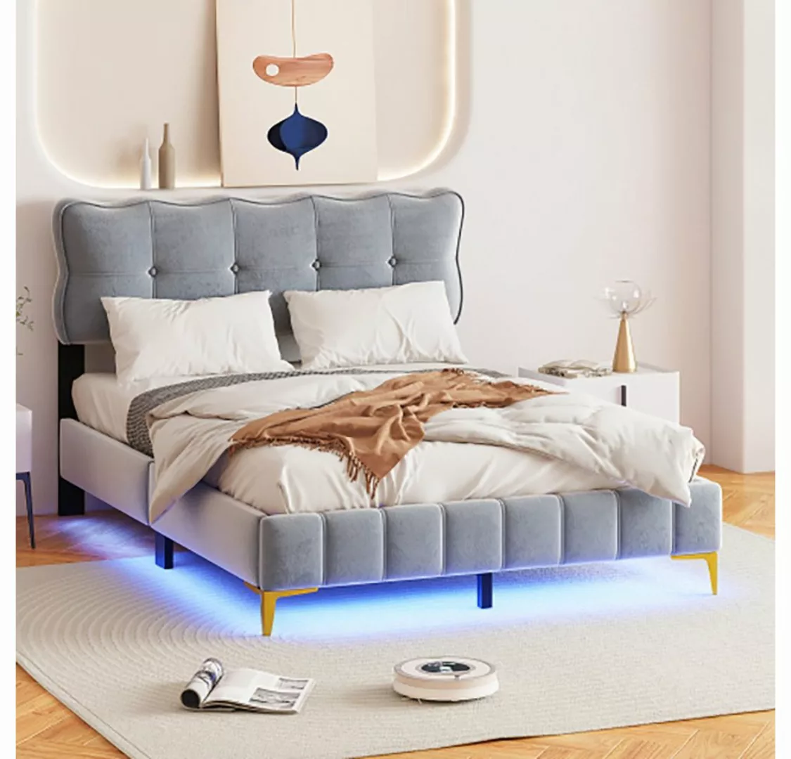 Sweiko Polsterbett, Doppelbett mit LED-Beleuchtung, Samt, 140*200cm günstig online kaufen