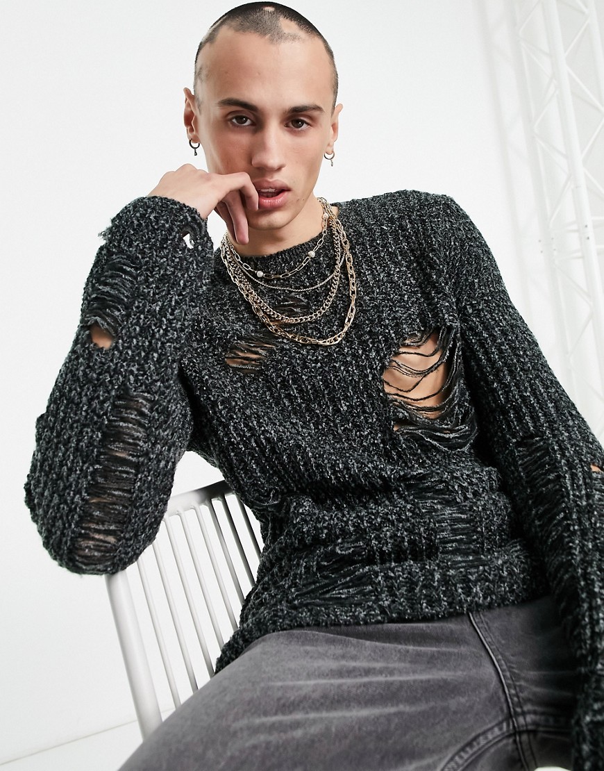 ASOS DESIGN – Oversize-Pullover aus grobem Strick mit Leiterstich in Anthra günstig online kaufen