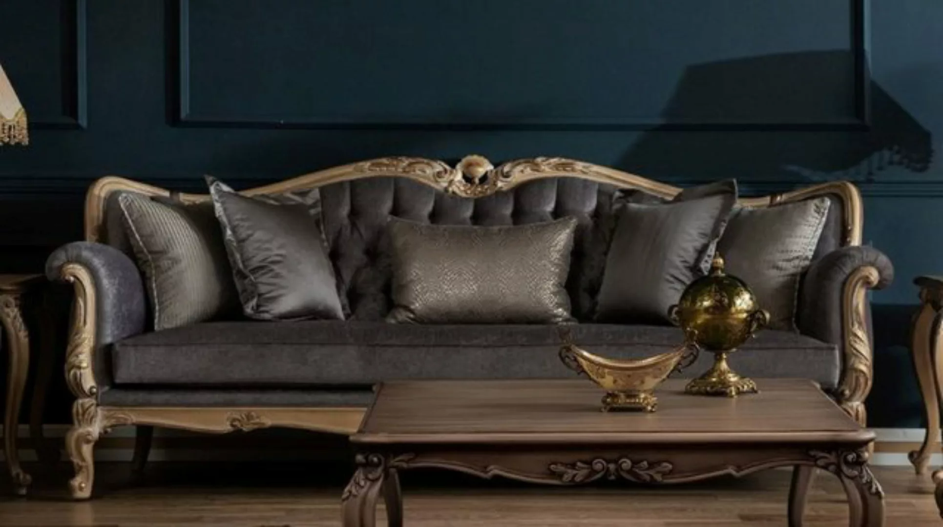 Casa Padrino Sofa Luxus Barock Sofa Grau / Naturfarben - Handgefertigtes Wo günstig online kaufen