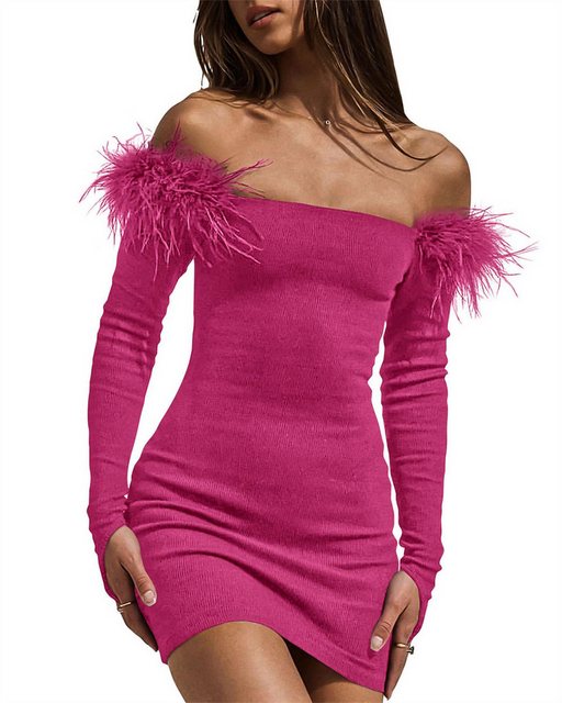 RUZU UG Dirndl One-Shoulder-Kleid enge lange Ärmel sexy schmal hüftbetontes günstig online kaufen
