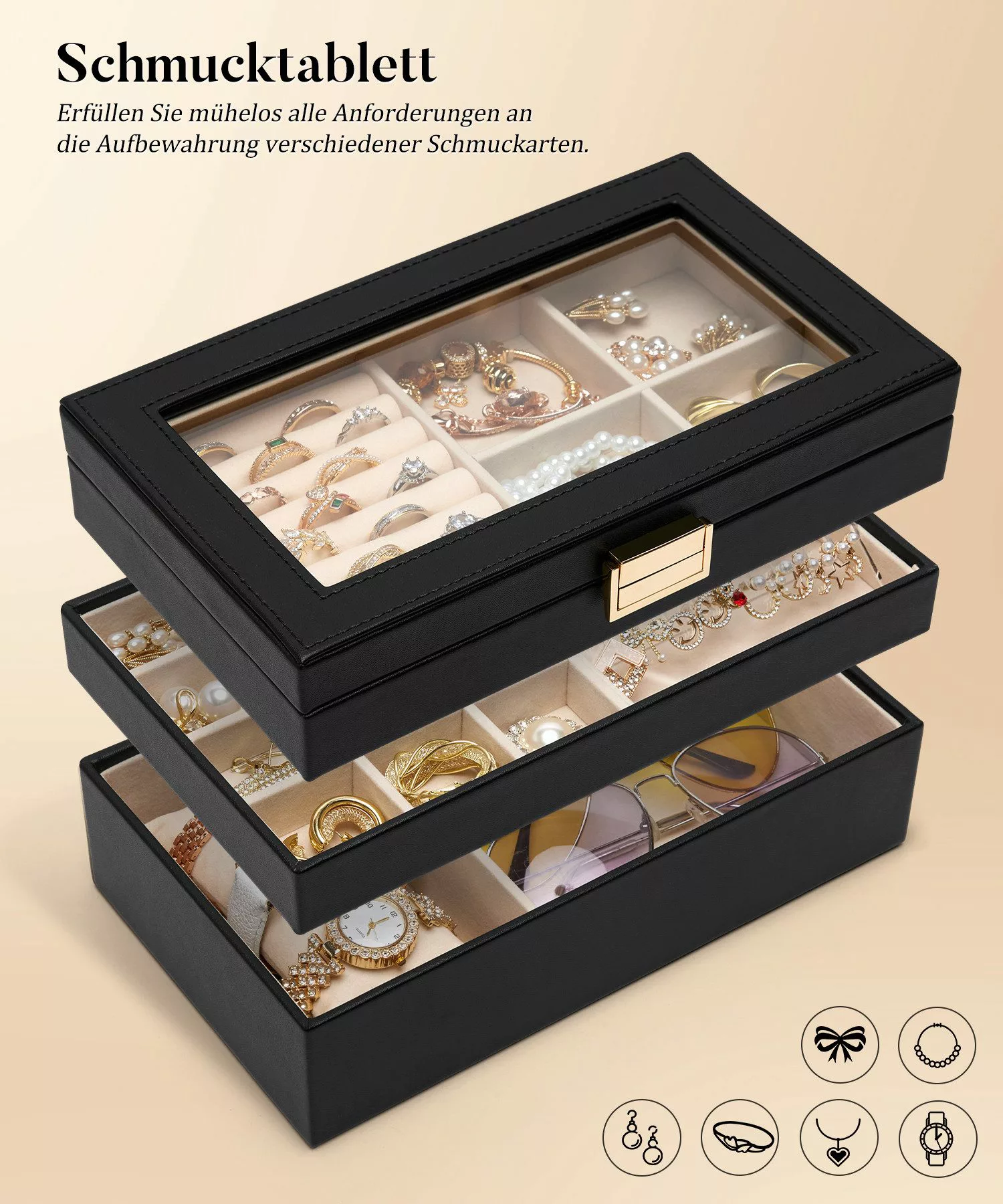 Yorbay Schmuckkasten Stapelbares Schmucktablett, mit Glasdeckel, günstig online kaufen