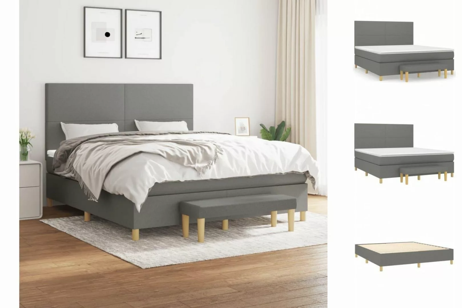 vidaXL Boxspringbett Boxspringbett mit Matratze Dunkelgrau 160x200 cm Stoff günstig online kaufen