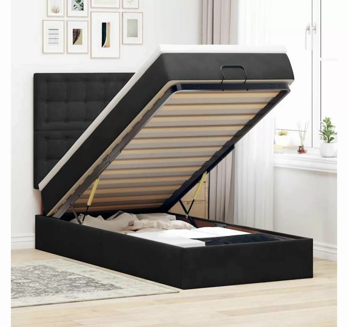 vidaXL Bett, Ottoman-Bett mit Matratzen & LEDs Schwarz 90x190 cm Samt günstig online kaufen