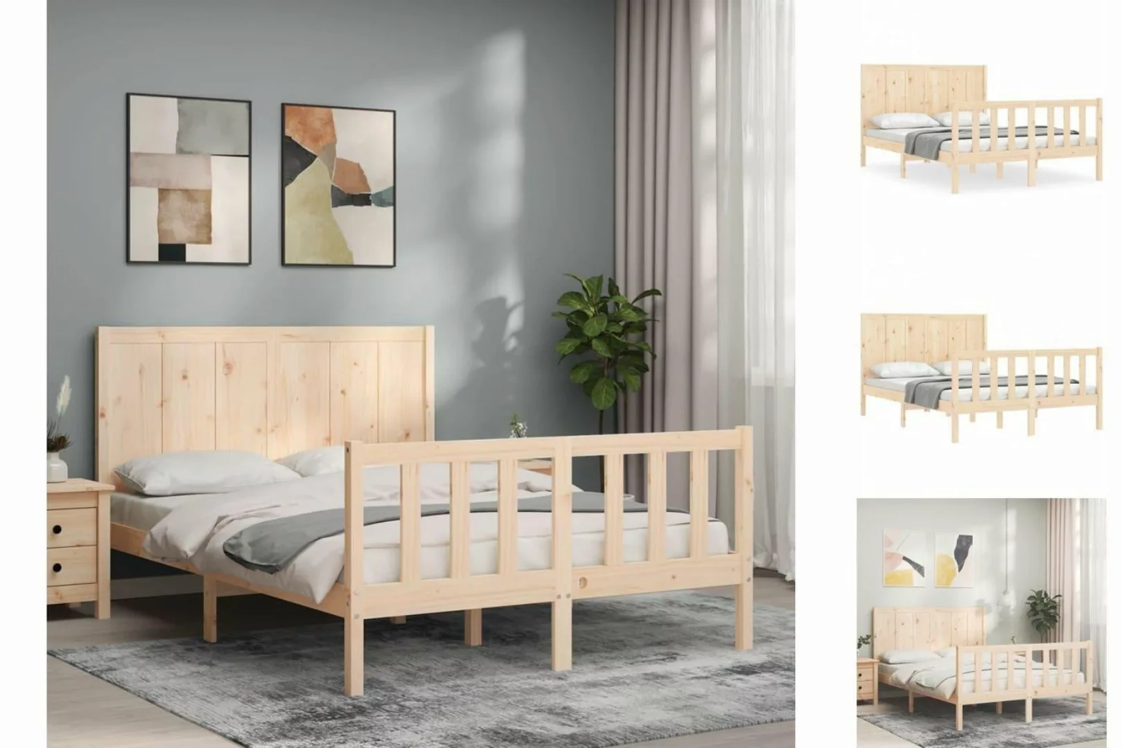 vidaXL Bettgestell Massivholzbett mit Kopfteil 140x190 cm Bett Bettgestell günstig online kaufen
