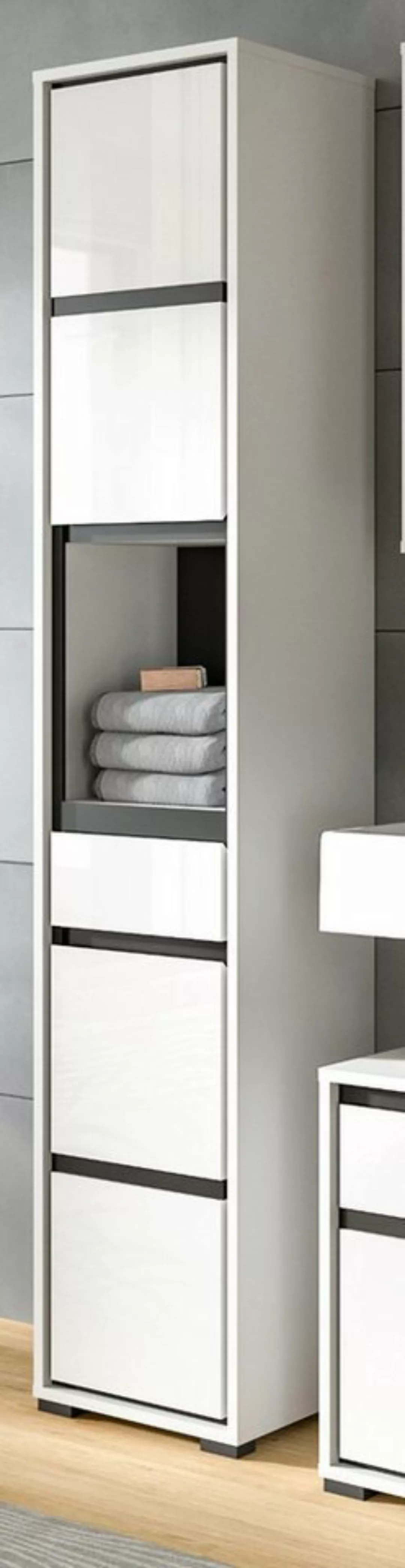 Inn.Furn Hochschrank Malik (Badschrank weiß Hochglanz und grau, 2-türig, 35 günstig online kaufen