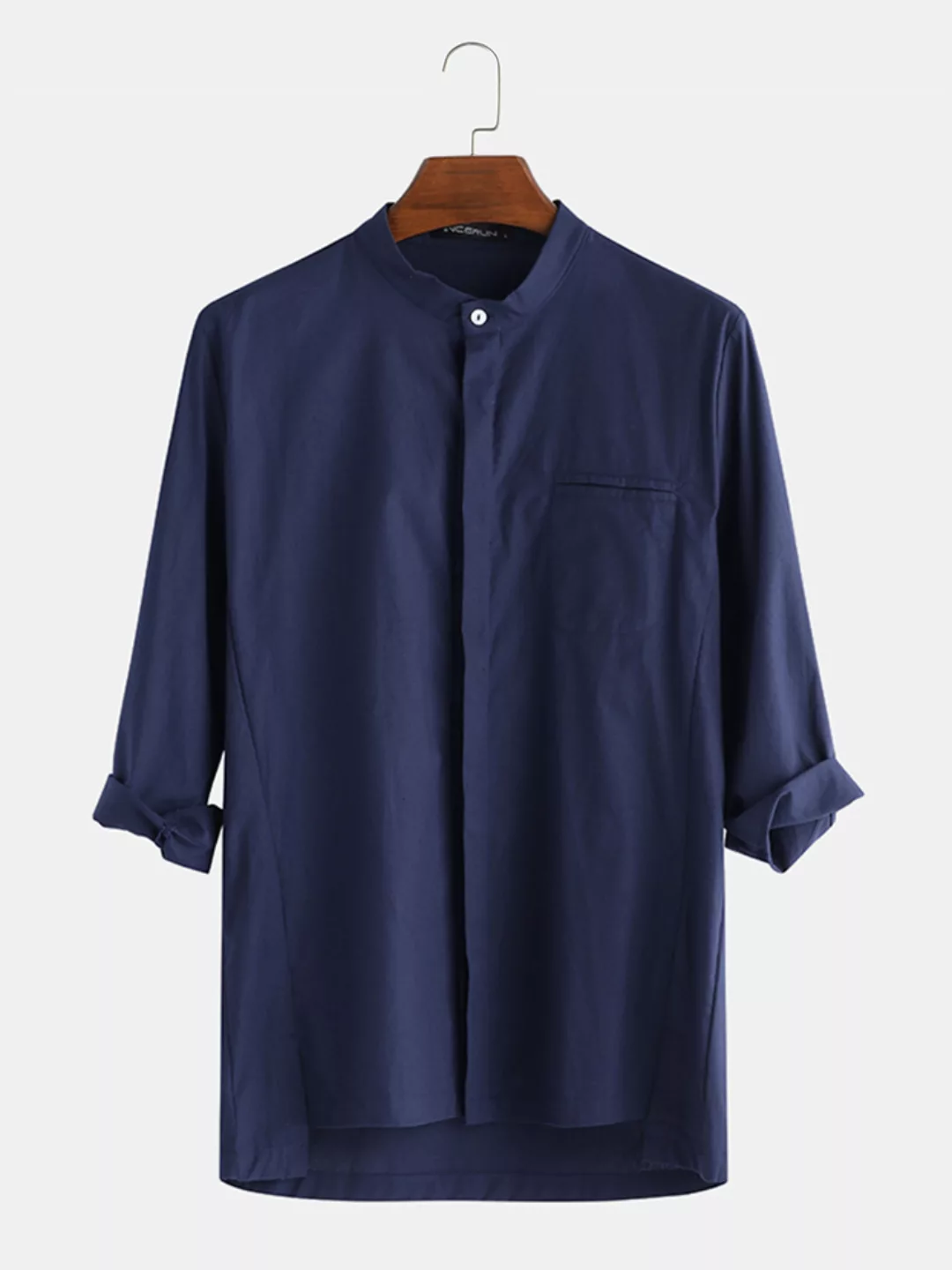 Herren Baumwolle Leinen Casual Solid Plain 3/4 Ärmel Shirt günstig online kaufen