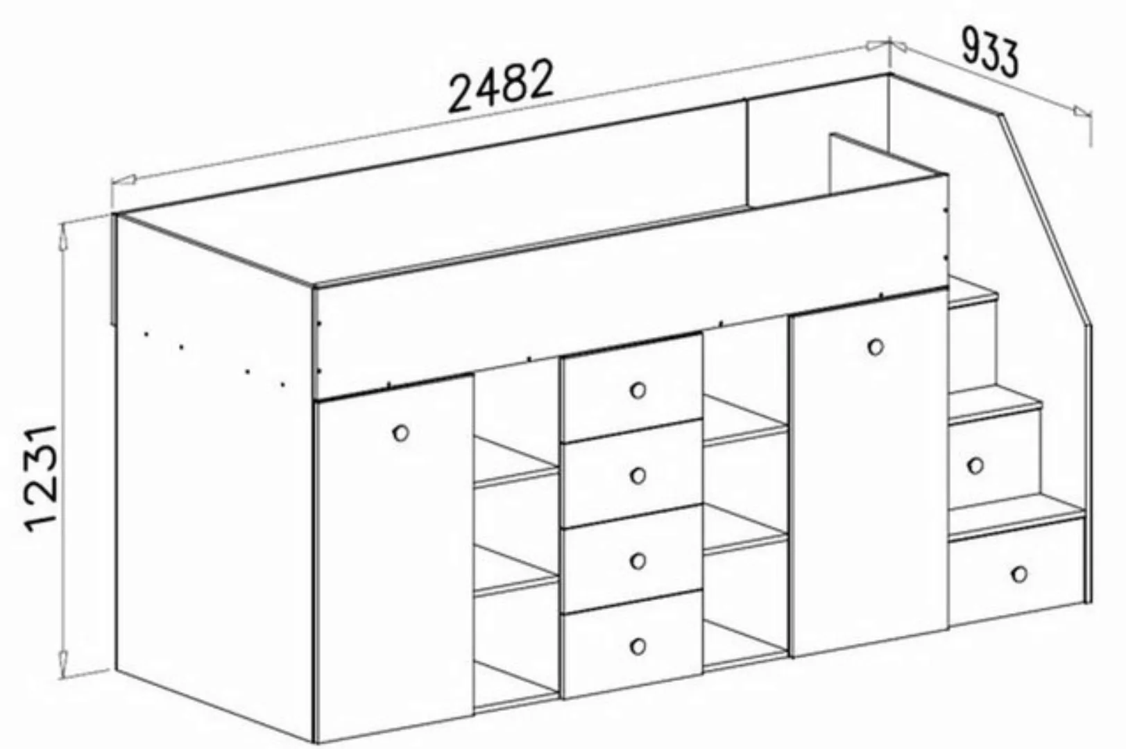 Feldmann-Wohnen Hochbett Smart 3 B/T/H: 248 cm / 93 cm / 123 cm günstig online kaufen