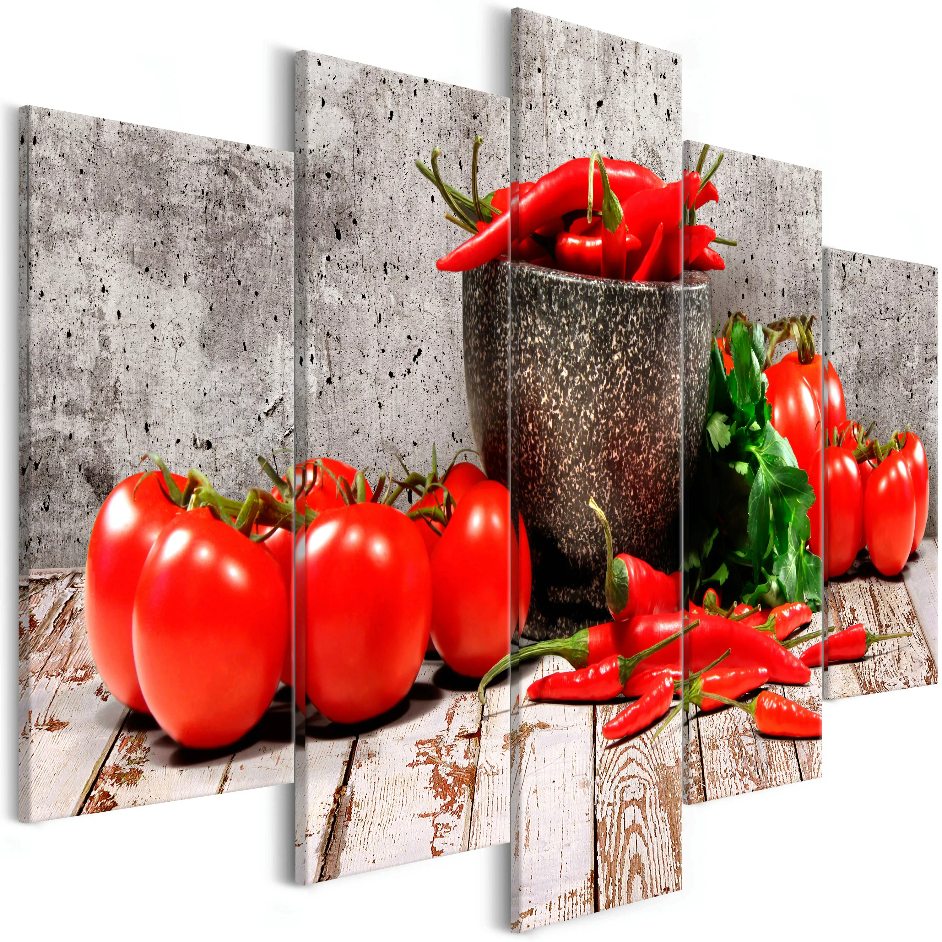 Wandbild - Red Vegetables (5 Parts) Concrete Wide günstig online kaufen
