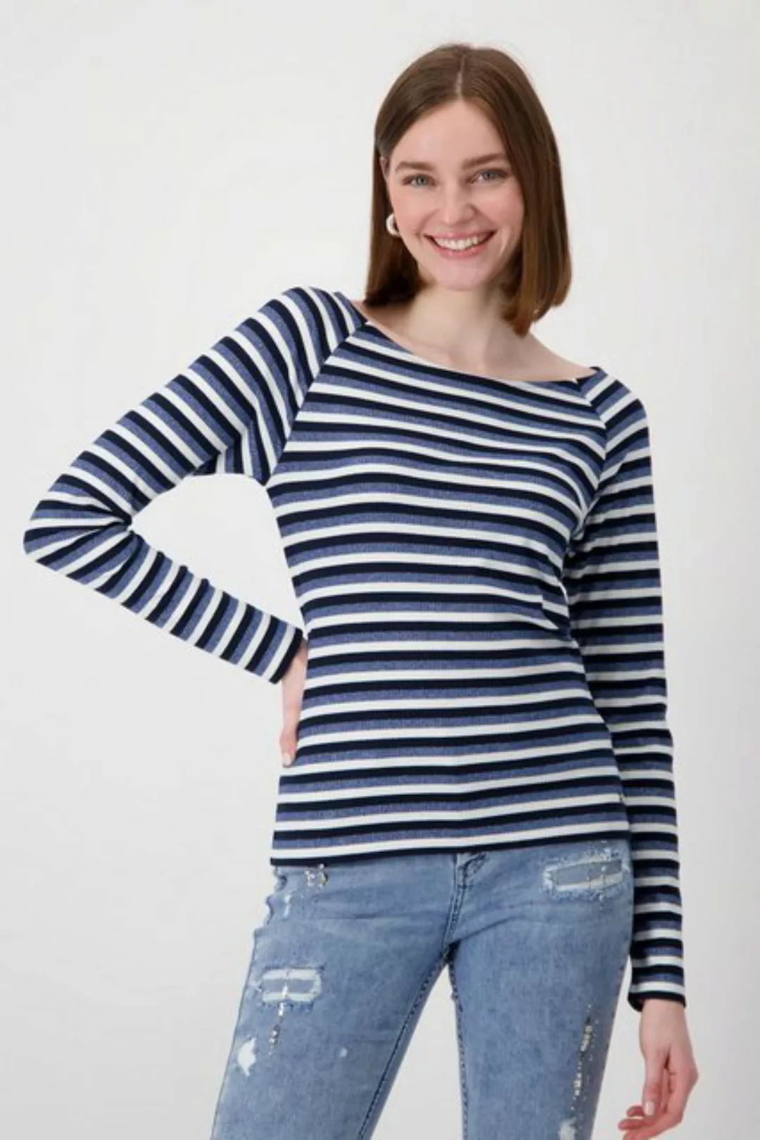 Monari Langarmshirt Pullover, moonlight blue Ringel günstig online kaufen