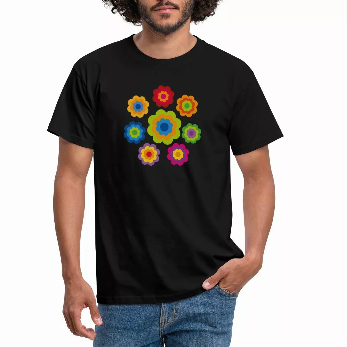 Spreadshirt T-Shirt 70er Jahre Hippie Flower günstig online kaufen