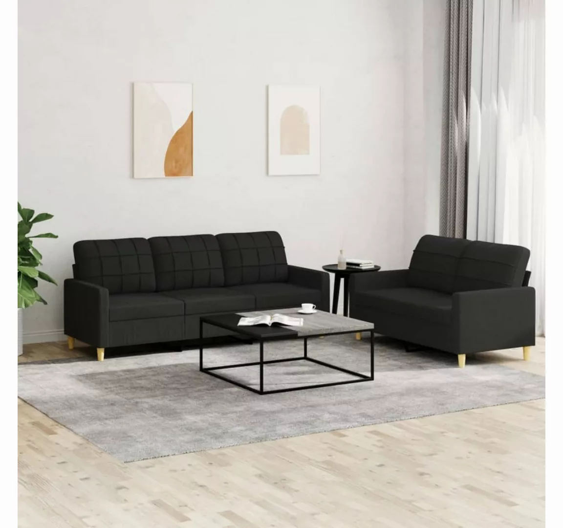 vidaXL Sofa Sofagarnitur mit Kissen Stoff, Standard, Schwarz günstig online kaufen