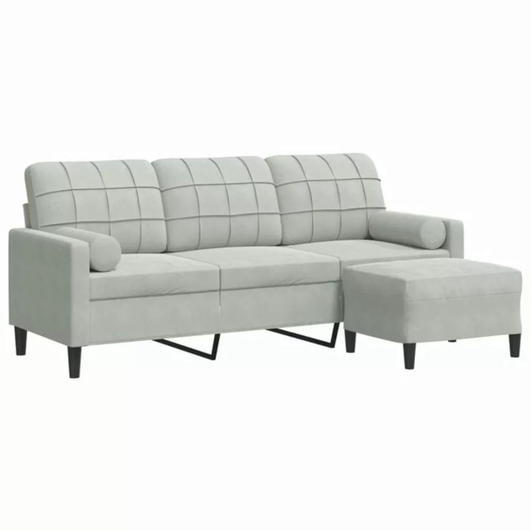 vidaXL Sofa 3-Sitzer-Sofa mit Hocker Samt, 180 cm, Hellgrau günstig online kaufen