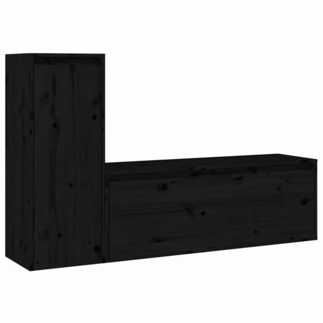 vidaXL TV-Schrank TV-Schränke 2 Stk. Schwarz Massivholz Kiefer (2-St) günstig online kaufen