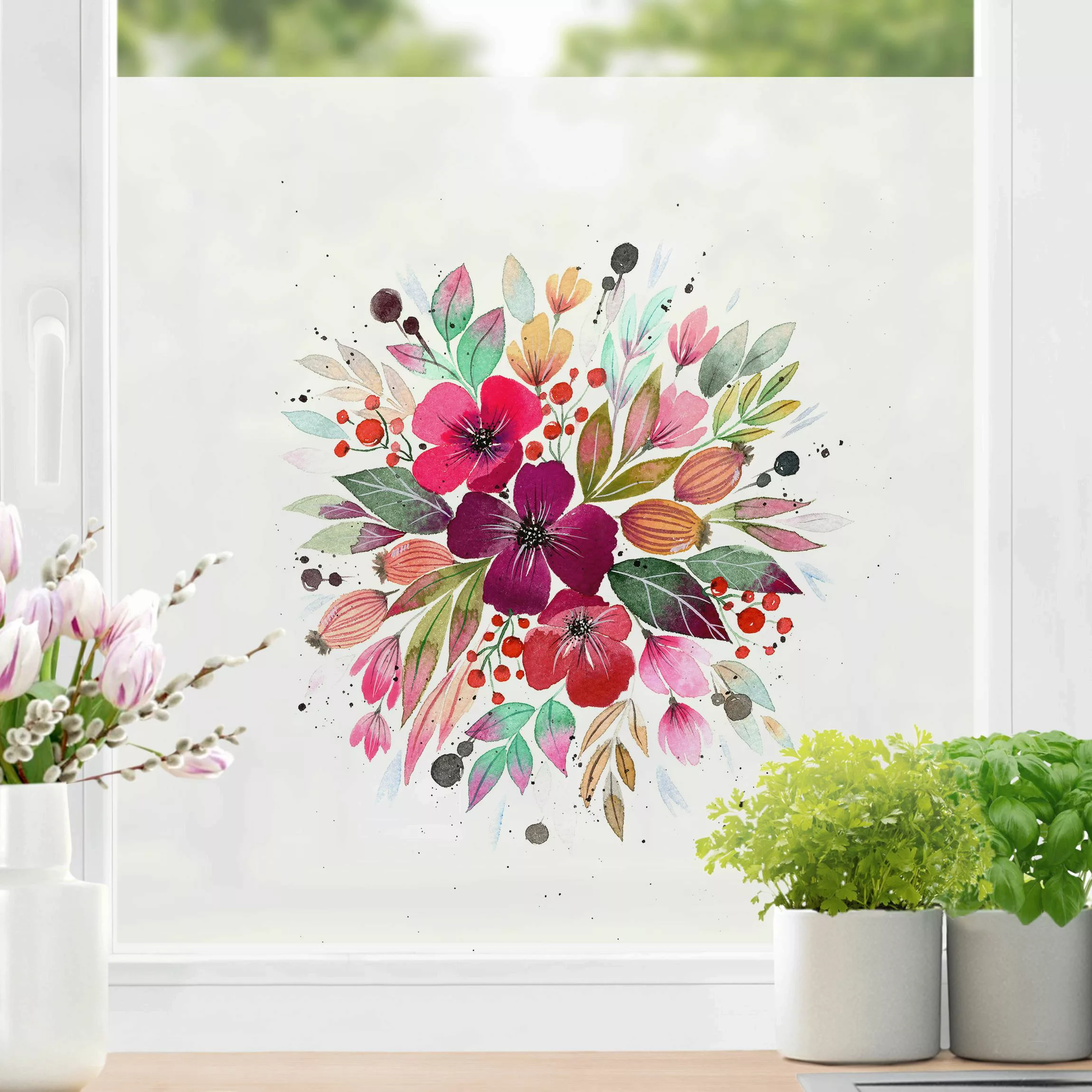 Fensterfolie Esther Meinl - Aquarell Sommer Bouquet günstig online kaufen