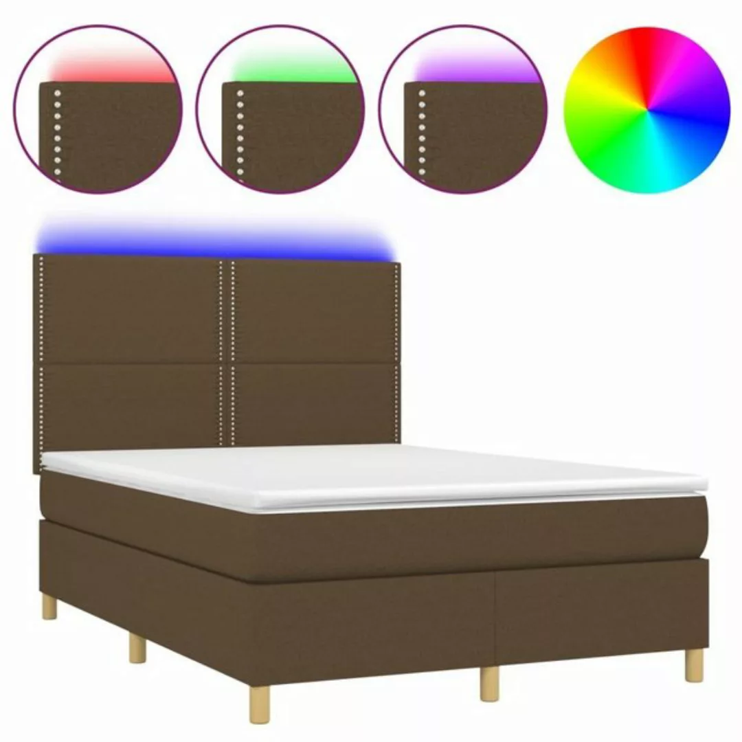 vidaXL Boxspringbett Boxspringbett mit Matratze LED Dunkelbraun 140x200 cm günstig online kaufen