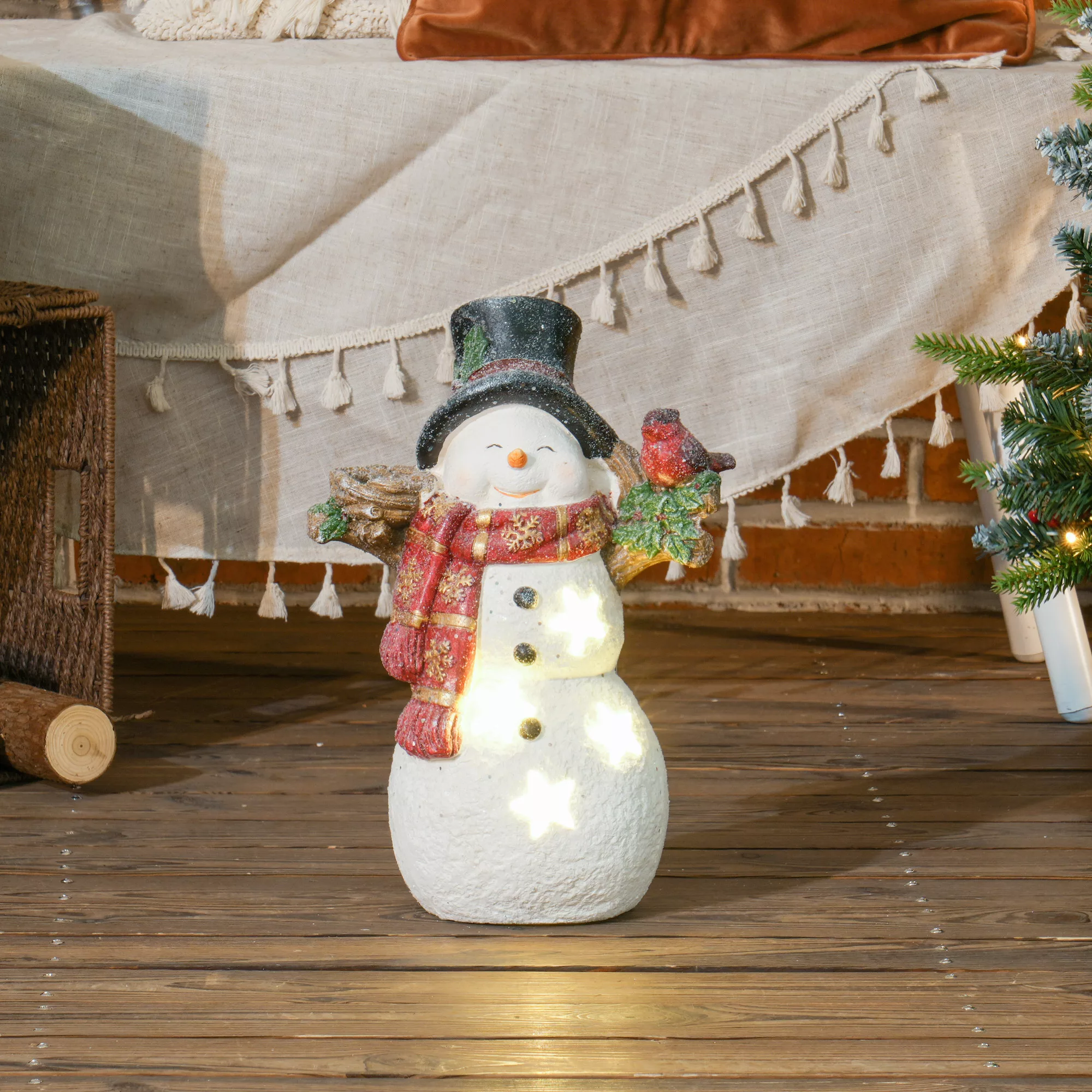 HOMCOM Weihnachtsdeko Figur, Schneemann mit Schals, Hüte und Vögel, 38 cm W günstig online kaufen