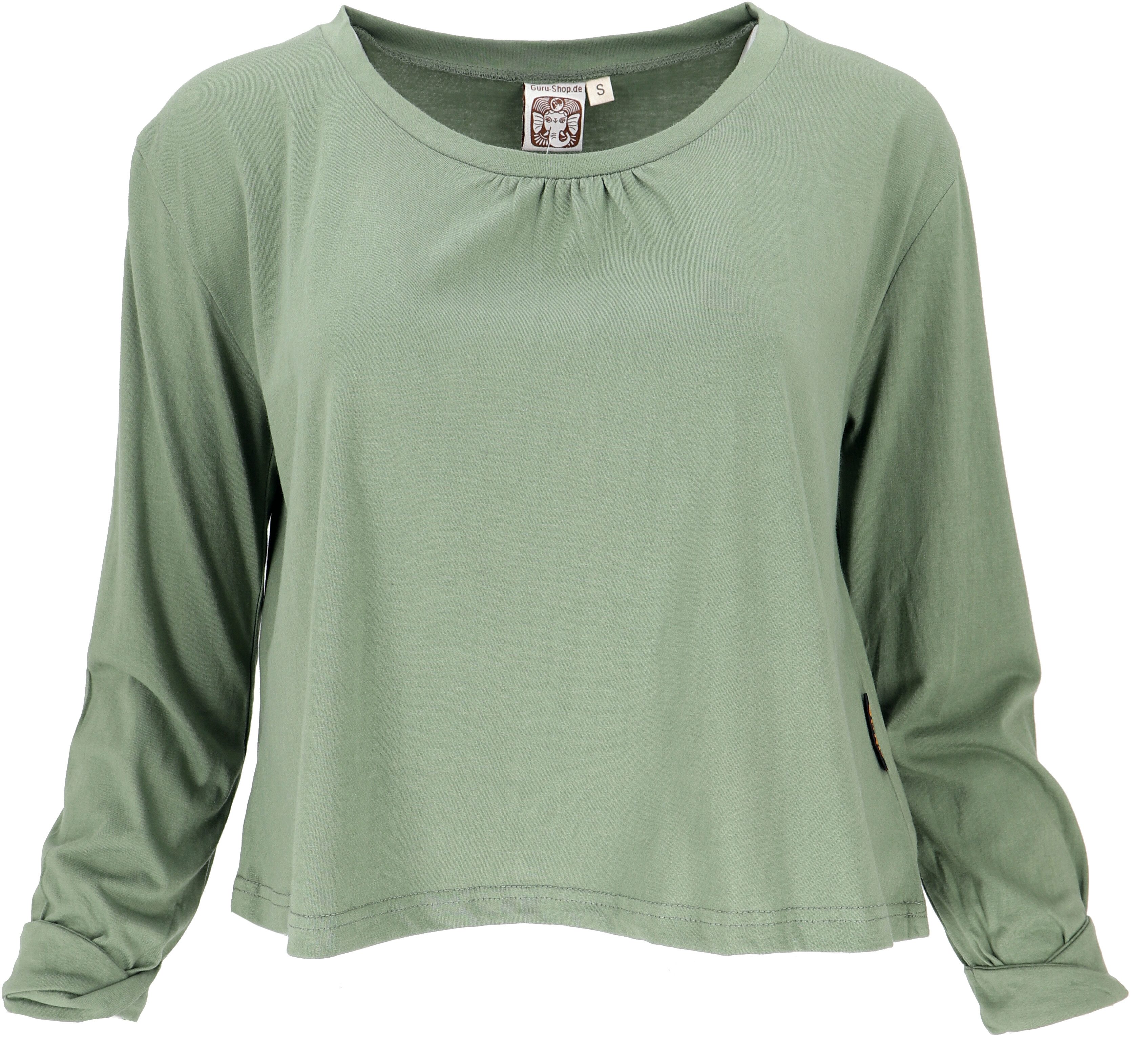 Guru-Shop Longsleeve Einfarbiges Basic Shirt, lockeres günstig online kaufen
