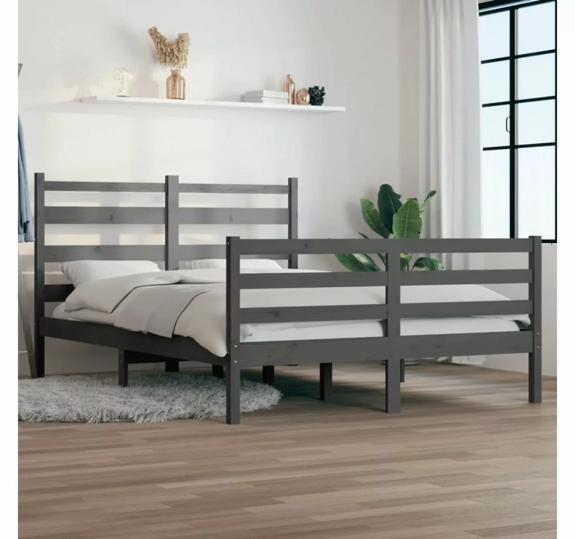 furnicato Bett Massivholzbett Kiefer 140x200 cm Grau günstig online kaufen