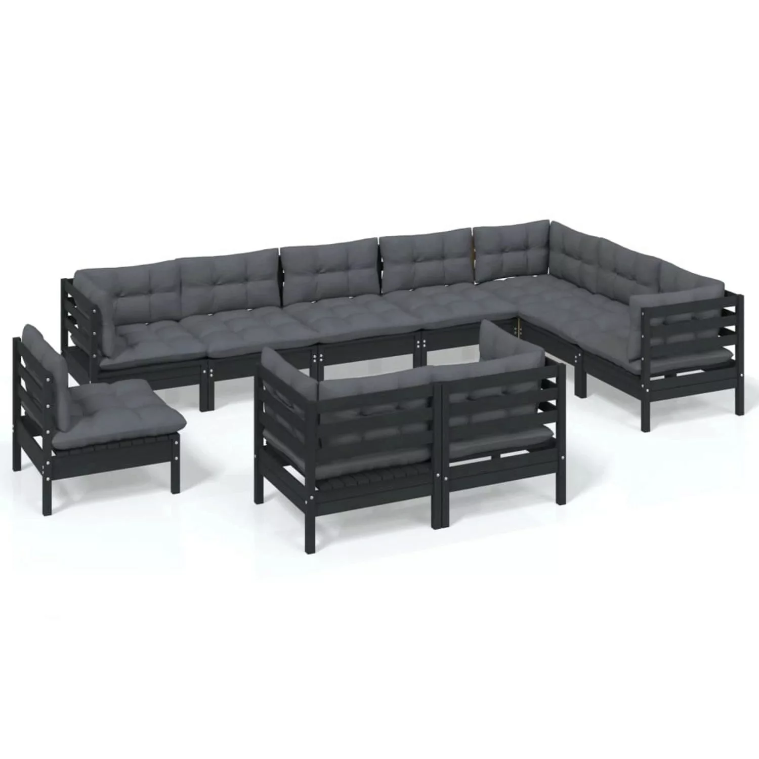 vidaXL 10-tlg Garten-Lounge-Set mit Kissen Schwarz Massivholz Kiefer Modell günstig online kaufen