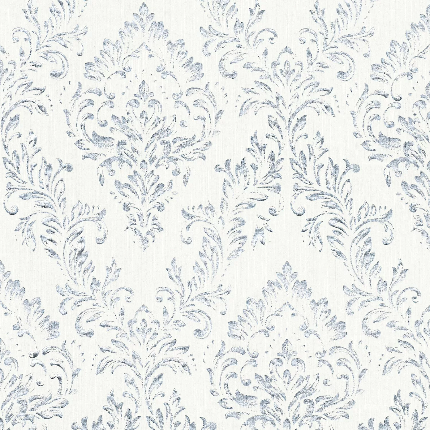 Bricoflor Ornament Tapete Weiß Silber Barock Textiltapete mit Metallic Glit günstig online kaufen