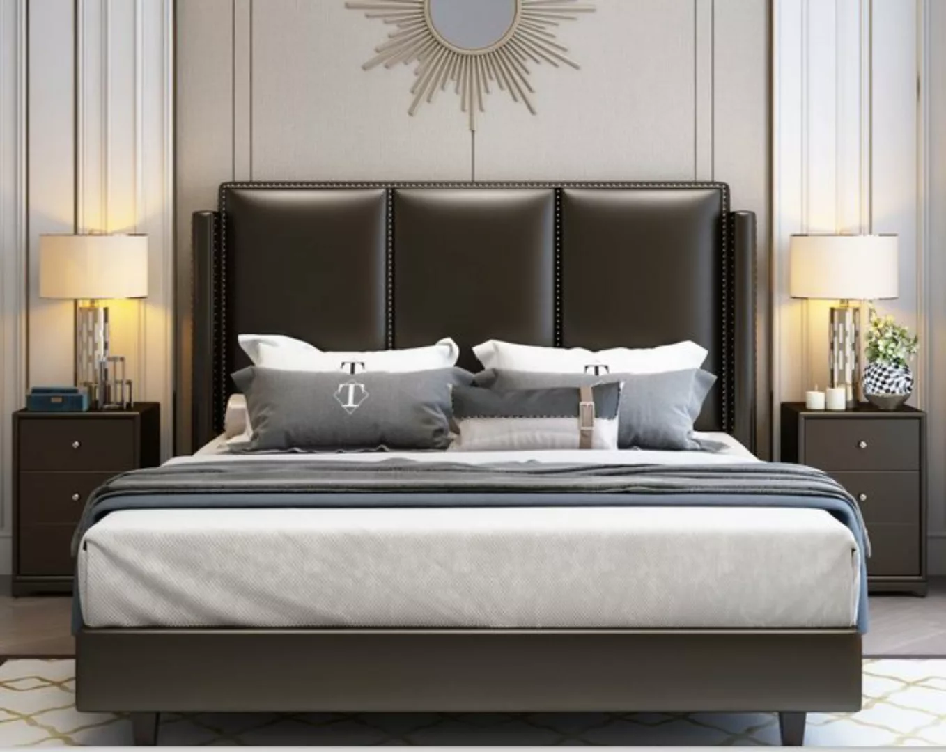 JVmoebel Bett, Doppelbett Schlafzimmer Leder Polster Textil Doppelbetten Ne günstig online kaufen