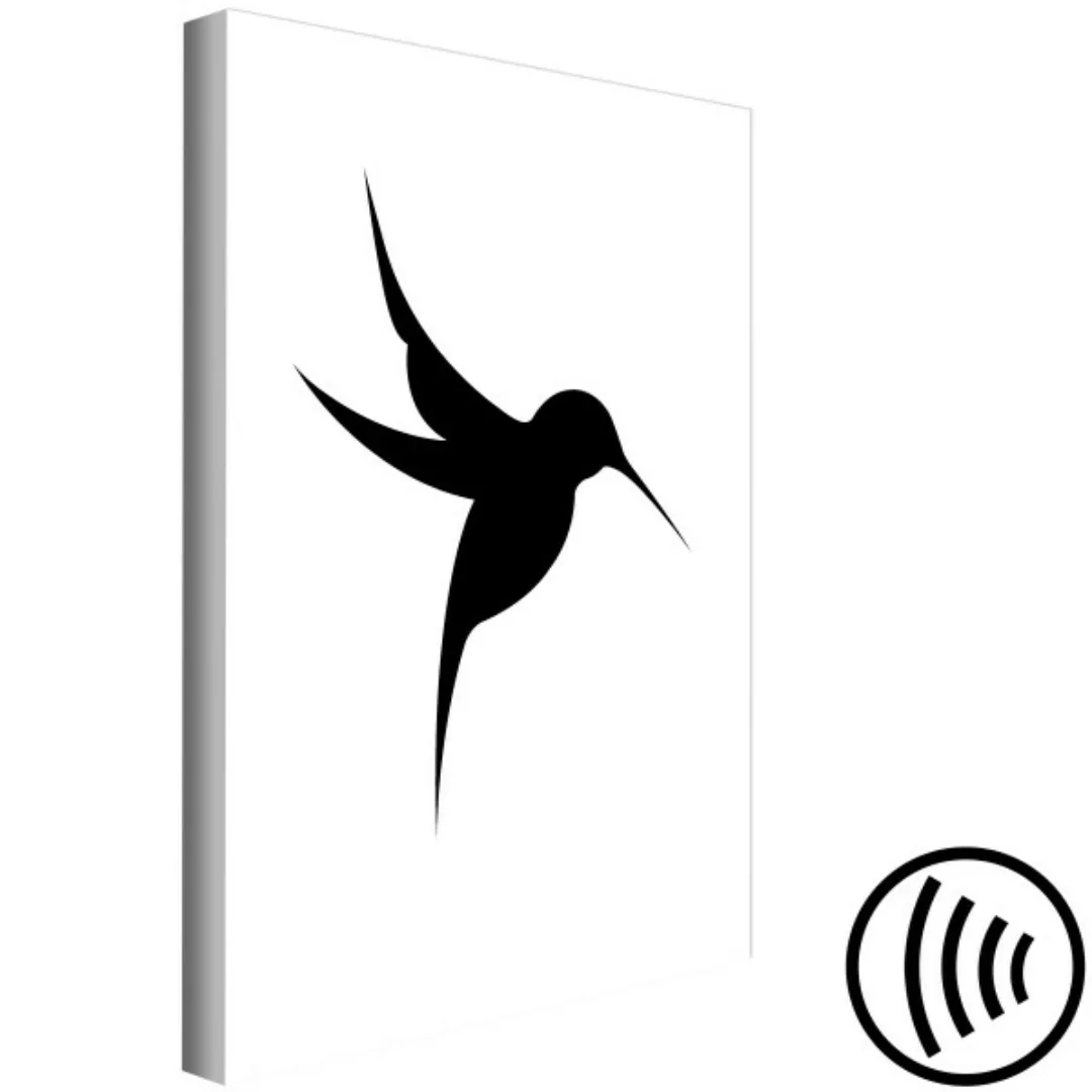 Leinwandbild Fliegender Kolibri - schwarze Vogel-Zeichnung auf weißem Hinte günstig online kaufen