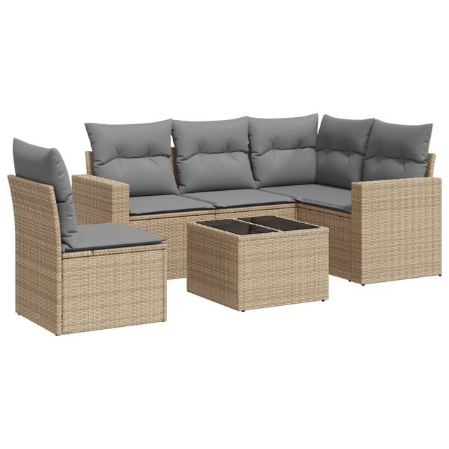 vidaXL Sofaelement 6-tlg. Garten-Sofagarnitur mit Kissen Beige Poly Rattan günstig online kaufen