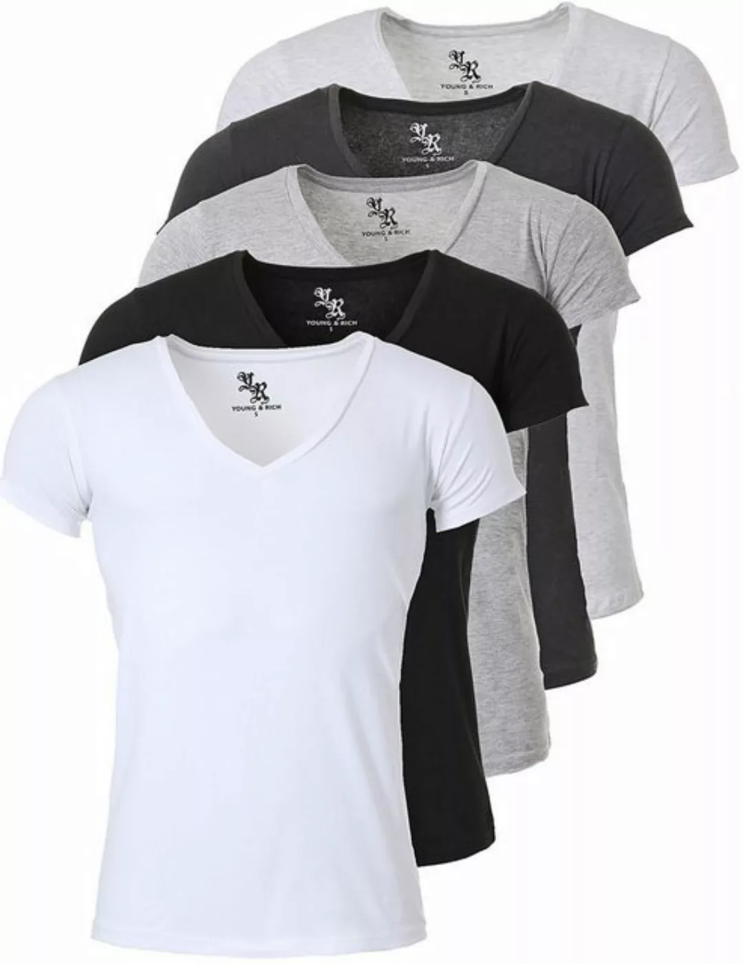 Young & Rich T-Shirt Herren Uni Basic 1315 extra tiefer Ausschnitt 5er Pack günstig online kaufen