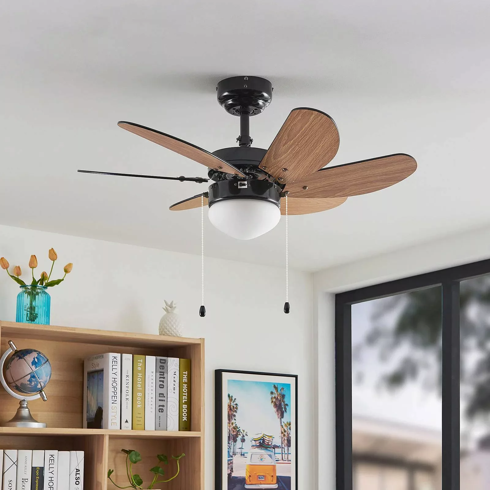 Lindby Deckenventilator mit Licht Minja schwarz leise 78 cm günstig online kaufen